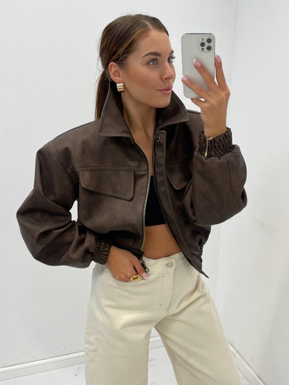 Mat eco leather jacket - Chocolate