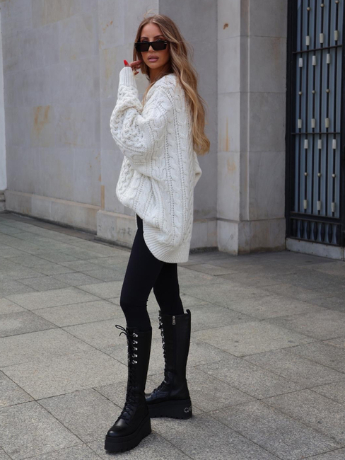 Long Sweater with decorative weave - Cream