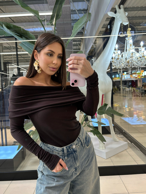 Blouse with open shoulders - Chocolate