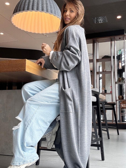 Długi Kardigan z wełny merynosa - Szary