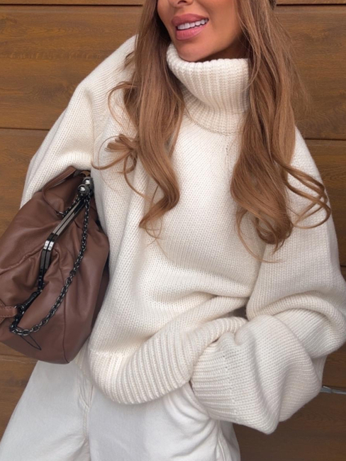 Long Sweater with decorative weave - soft ecru