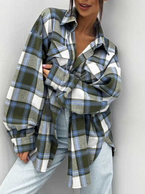 Koszula w kratę  - Zielono-Niebieska