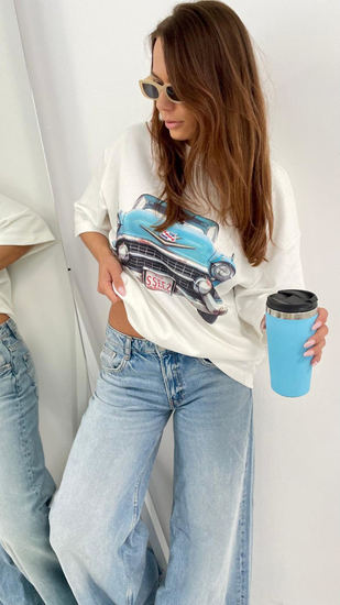 T-shirt damski - Niebieskie Auto
