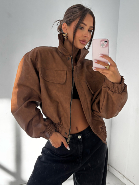 Mat eco leather jacket - Cigar