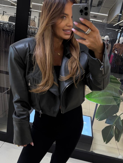 Ramoneska skórzana - Khaki