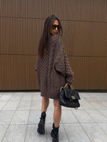 Long Sweater with decorative weave - Brown