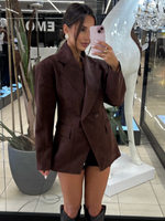 Marynarka taliowana zamszowa - Gorzka czekolada