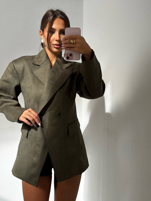 Marynarka taliowana zamszowa - Khaki