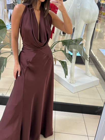 Long dress with open back - Chocolate