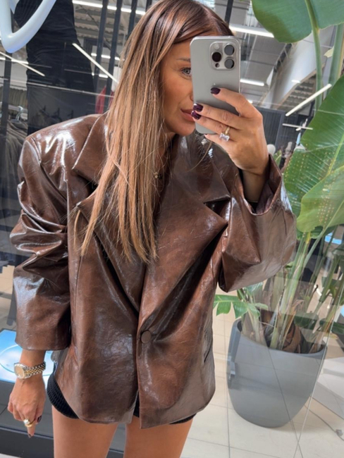 Patent leather jacket - Brown