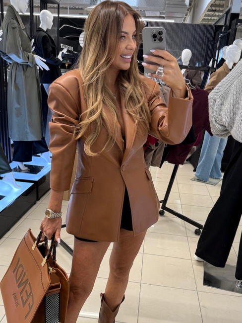 Marynarka damska skórzana - Camel