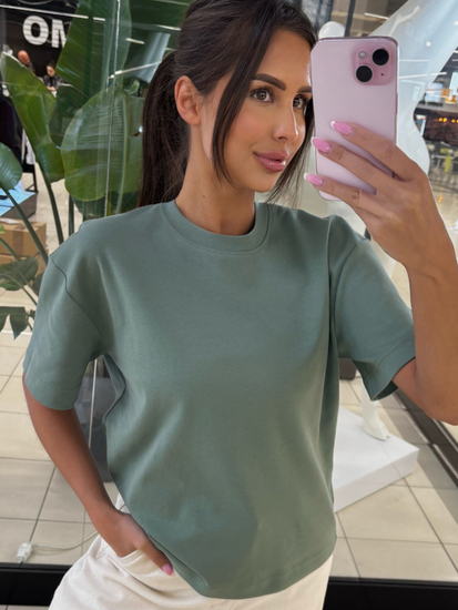 T-shirt damski basic - Oliwkowy