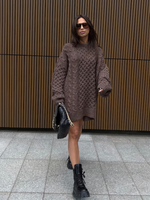 Long Sweater with decorative weave - Brown