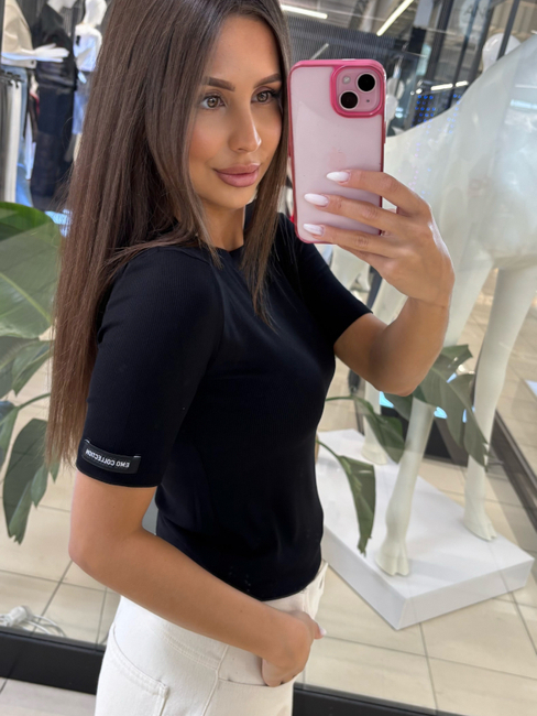 Short sleeve striped blouse - Black