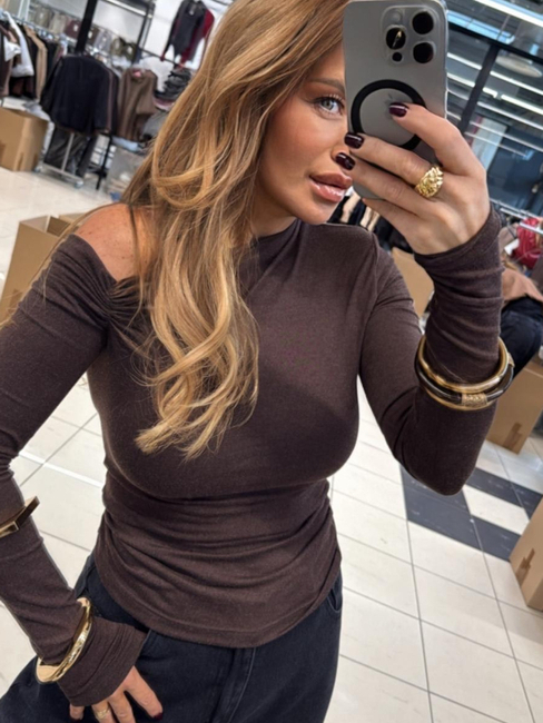 One shoulder blouse - Chocolate