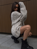 Long Sweater with decorative weave - soft ecru