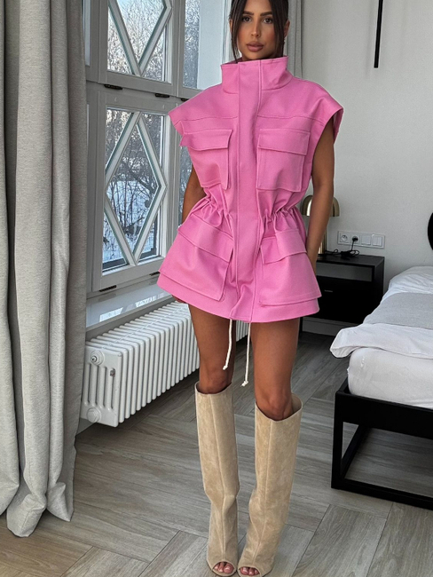 Kurtka-Kamizelka jeansowa 2w1  - Róż