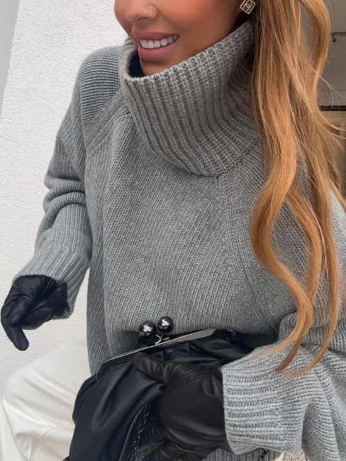 Sweter oversize z golfem - Szary