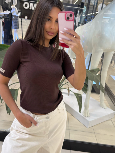 Short sleeve striped blouse - Chocolate