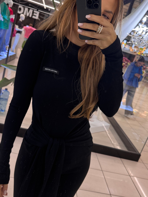 Longsleeve blouse with ribbon tie - Black