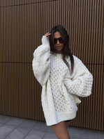 Long Sweater with decorative weave - Cream