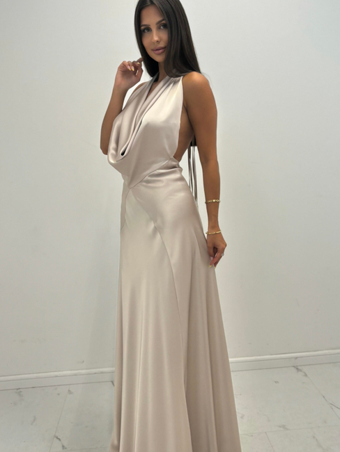 Long dress with open back - Beige