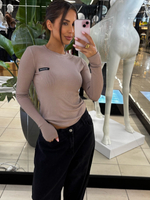 Long sleeve striped blouse - Beige