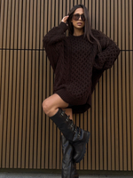 Long Sweater with decorative weave - Chocolate