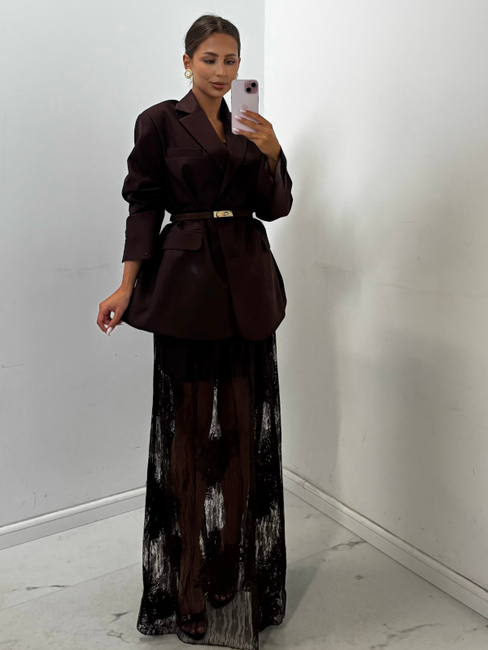 Long lace skirt - Chocolate