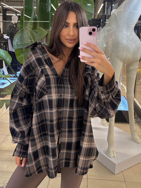 Koszula w kratę  - Brązowo-czarna