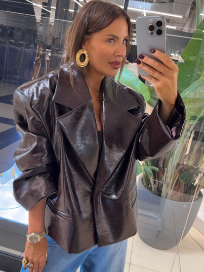 Patent leather jacket - Espresso