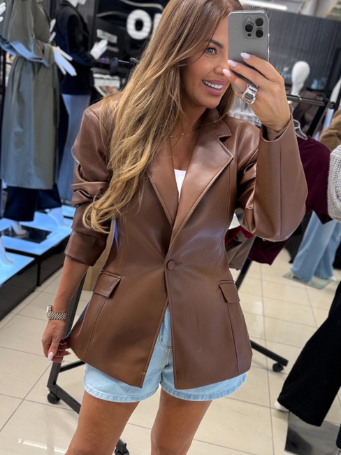 Marynarka damska skórzana - Mleczna czekolada