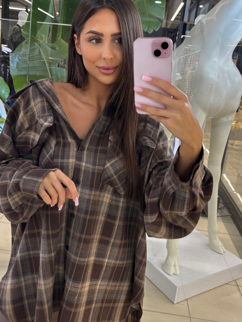 Koszula w kratę  - Brąz