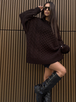 Long Sweater with decorative weave - Chocolate