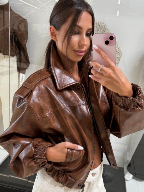 Vintage Gloss Eco Leather Jacket - Whisky