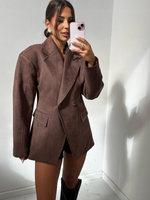 Marynarka taliowana zamszowa - Czekolada