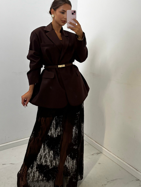 Long lace skirt - Chocolate