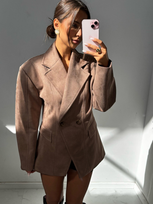 Marynarka taliowana zamszowa - Brąz