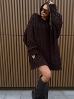 Long Sweater with decorative weave - Chocolate