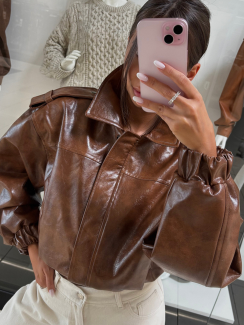 Vintage Gloss Eco Leather Jacket - Whisky