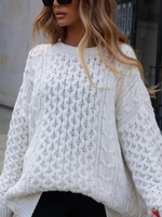Long Sweater with decorative weave - Cream