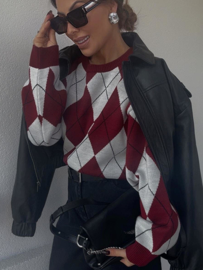 Sweter w romby - Bordo