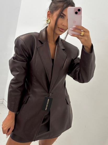 Marynarka damska skórzana - Czekolada