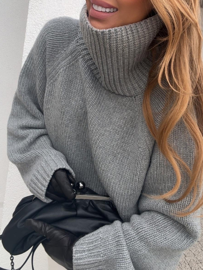 Sweter oversize z golfem - Szary