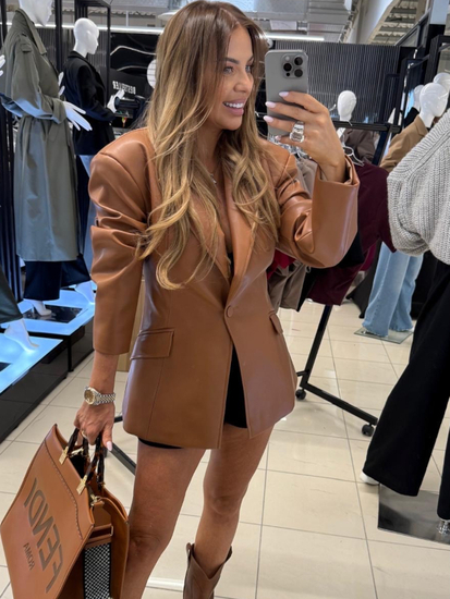 Marynarka damska skórzana - Camel