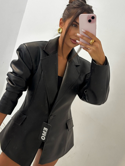 Marynarka damska skórzana - Czarny